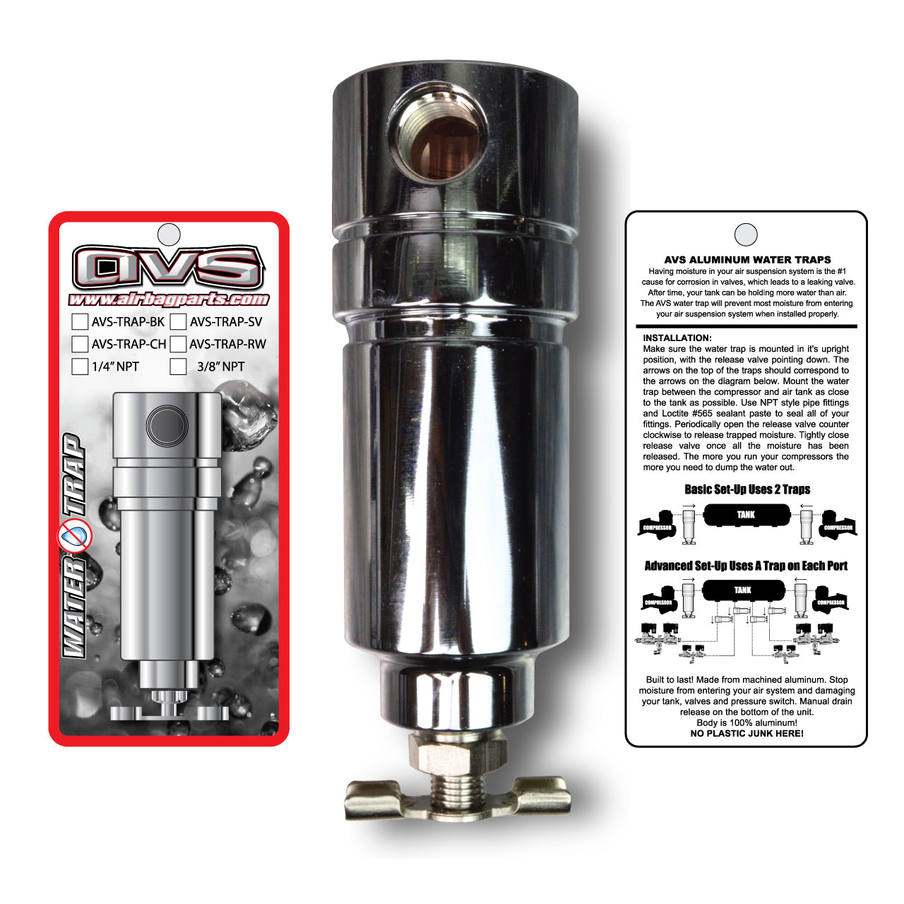 AVS 3/8" Water Trap-CHROME With Drain Cock