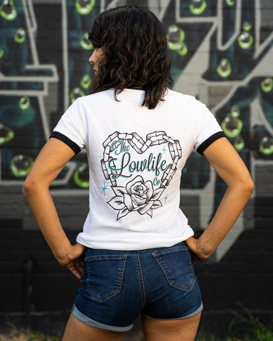 Ladies LowLife Chain Heart Ringer Tee